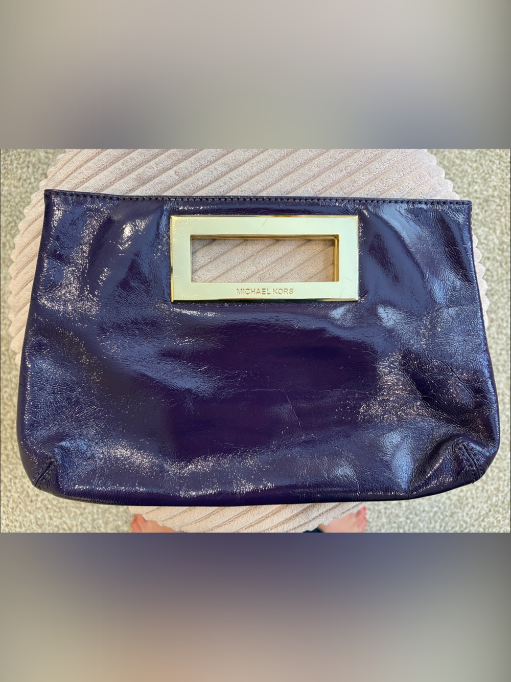 Michael Kors Deep Purple Patent Leather Clutch with Gold Handle